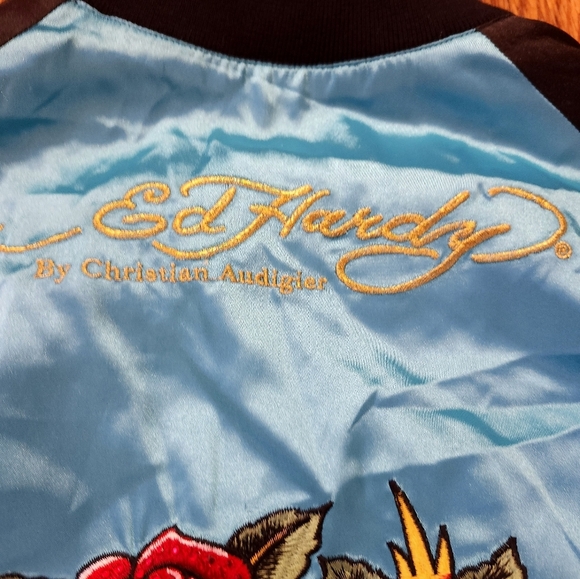 Ed Hardy Womens Satin Style Jacket Size XL Skulls Rose's Embroidered NEW - Picture 9 of 13